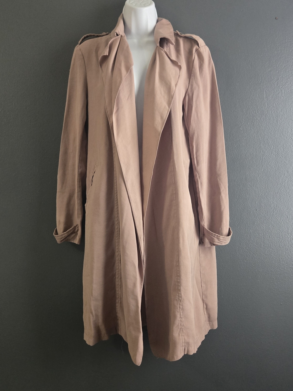 She + Sky Women’s Draped Lightweight Mauve Soft Utilitarian Trench Coat L - Picture 8 of 8